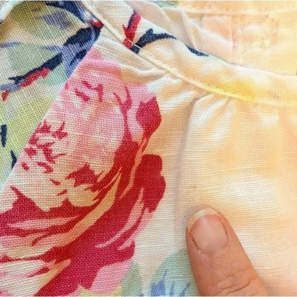 Baby Gap Toddler Girl's Dress 3T Linen Blend Bright Cabbage Rose Garden Sundress